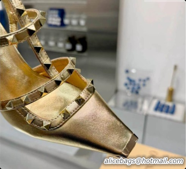 Charming Valentino Rockstud Kidskin Pumps 100MM V081450 Gold 2026