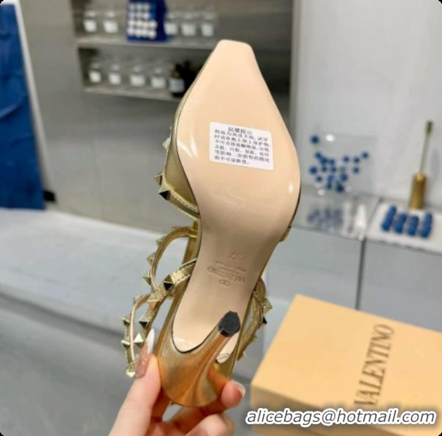 Charming Valentino Rockstud Kidskin Pumps 100MM V081450 Gold 2026
