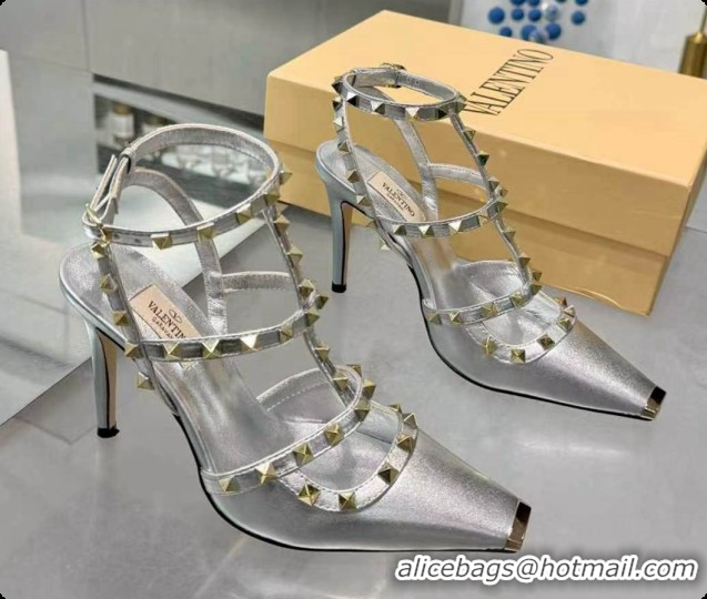 Best Price Valentino Rockstud Kidskin Pumps 100MM V081450 Silver 2026