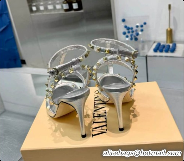 Best Price Valentino Rockstud Kidskin Pumps 100MM V081450 Silver 2026