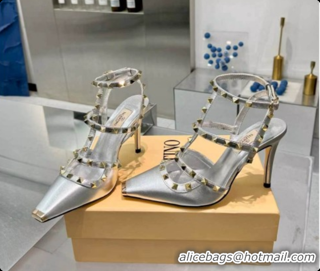 Best Price Valentino Rockstud Kidskin Pumps 100MM V081450 Silver 2026