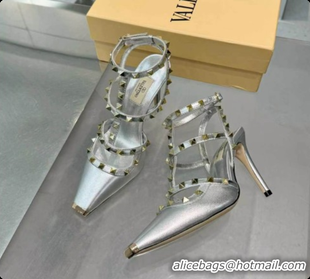 Best Price Valentino Rockstud Kidskin Pumps 100MM V081450 Silver 2026