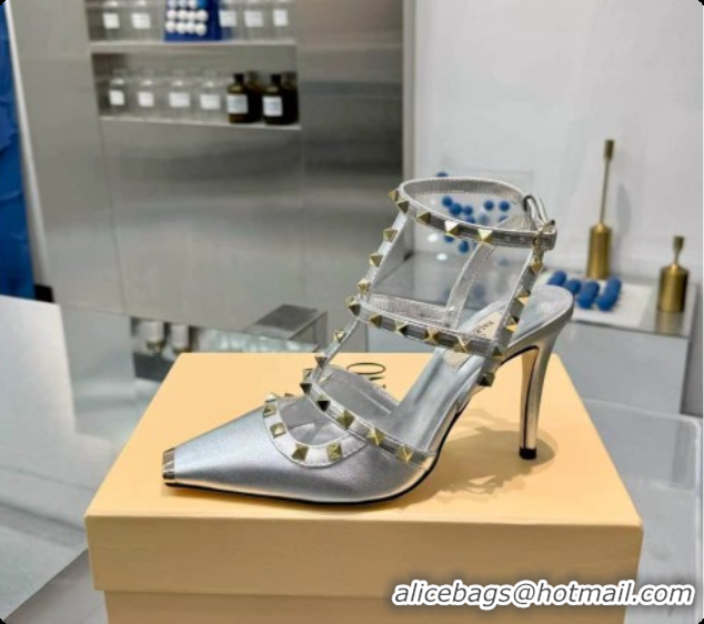 Best Price Valentino Rockstud Kidskin Pumps 100MM V081450 Silver 2026
