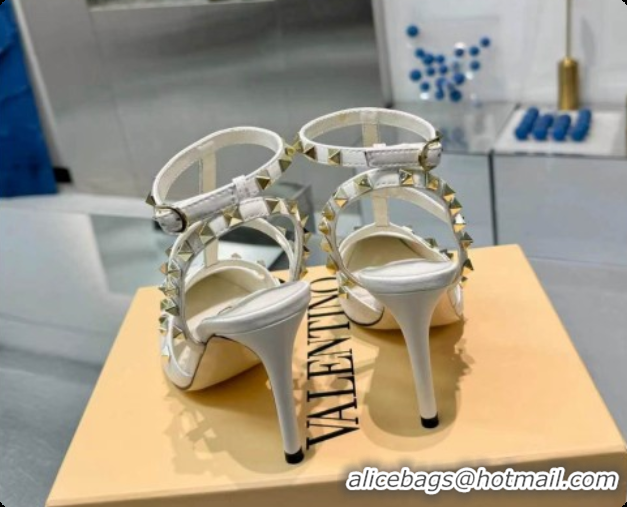 Popular Style Valentino Rockstud Kidskin Pumps 100MM V081453 White 2026