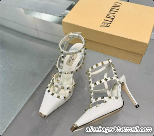 Popular Style Valentino Rockstud Kidskin Pumps 100MM V081453 White 2026