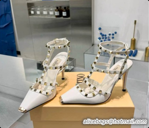 Popular Style Valentino Rockstud Kidskin Pumps 100MM V081453 White 2026