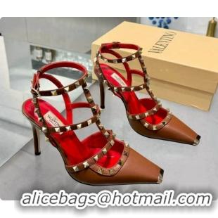 Sumptuous Valentino Rockstud Kidskin Pumps 100MM V081457 Red/Brown 2026