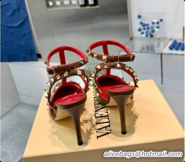Sumptuous Valentino Rockstud Kidskin Pumps 100MM V081457 Red/Brown 2026
