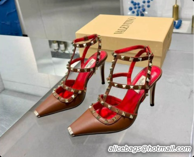 Sumptuous Valentino Rockstud Kidskin Pumps 100MM V081457 Red/Brown 2026