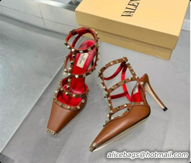 Sumptuous Valentino Rockstud Kidskin Pumps 100MM V081457 Red/Brown 2026