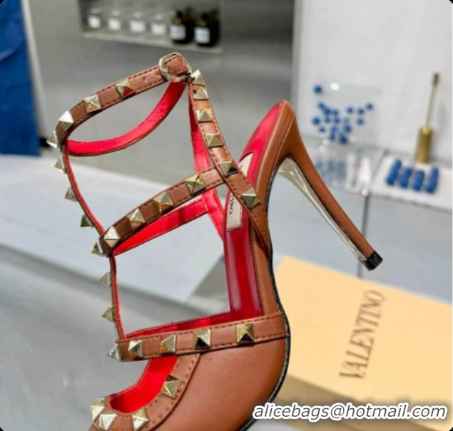 Sumptuous Valentino Rockstud Kidskin Pumps 100MM V081457 Red/Brown 2026