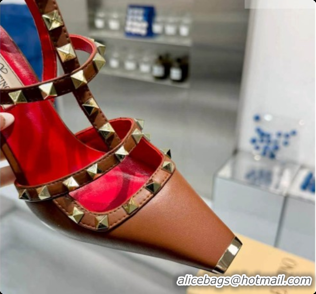 Sumptuous Valentino Rockstud Kidskin Pumps 100MM V081457 Red/Brown 2026