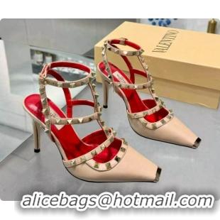Good Product Valentino Rockstud Kidskin Pumps 100MM V081458 Red/Beige 2026