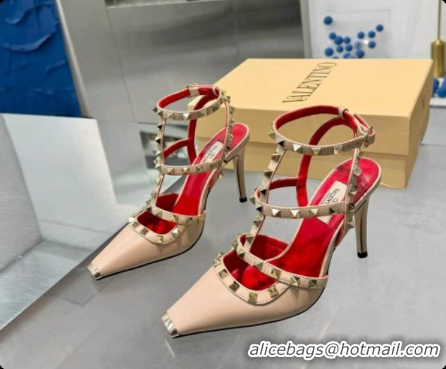 Good Product Valentino Rockstud Kidskin Pumps 100MM V081458 Red/Beige 2026