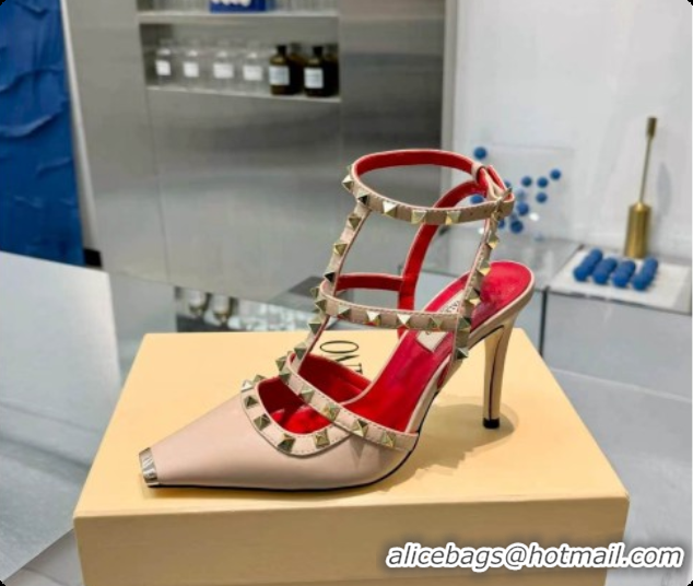 Good Product Valentino Rockstud Kidskin Pumps 100MM V081458 Red/Beige 2026