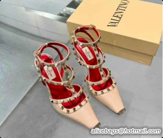 Good Product Valentino Rockstud Kidskin Pumps 100MM V081458 Red/Beige 2026