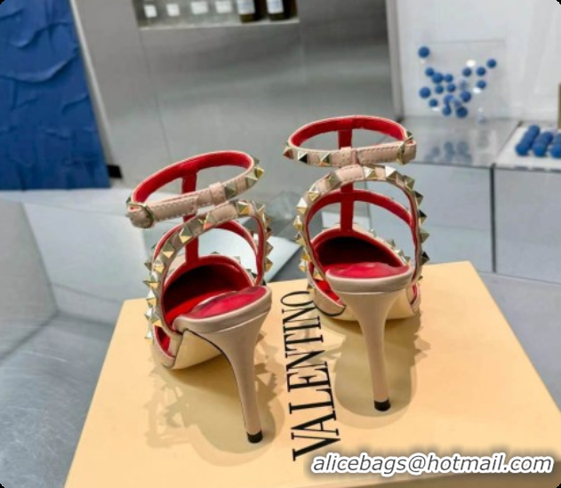 Good Product Valentino Rockstud Kidskin Pumps 100MM V081458 Red/Beige 2026