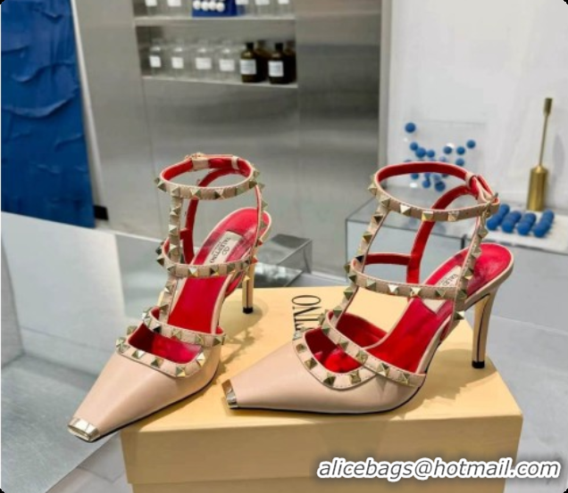 Good Product Valentino Rockstud Kidskin Pumps 100MM V081458 Red/Beige 2026