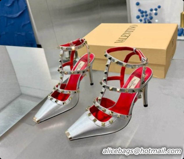 Popular Style Valentino Rockstud Kidskin Pumps 100MM V081459 Red/Silver 2026
