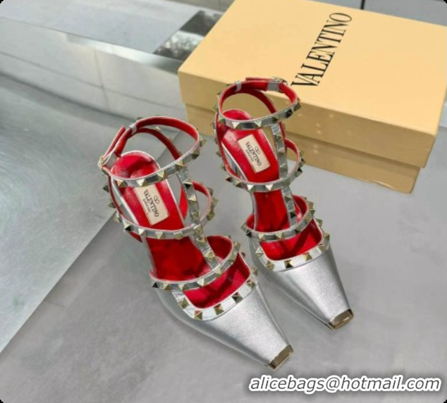 Popular Style Valentino Rockstud Kidskin Pumps 100MM V081459 Red/Silver 2026