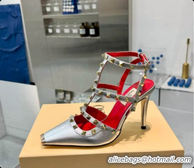 Popular Style Valentino Rockstud Kidskin Pumps 100MM V081459 Red/Silver 2026