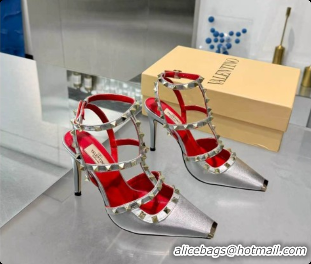 Popular Style Valentino Rockstud Kidskin Pumps 100MM V081459 Red/Silver 2026