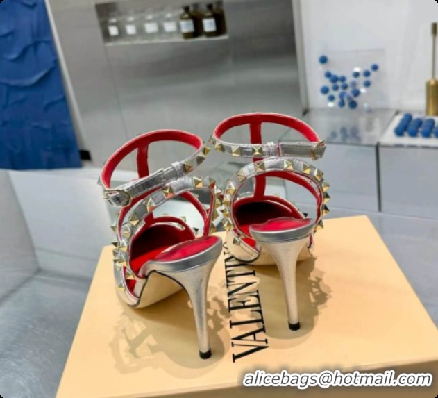 Popular Style Valentino Rockstud Kidskin Pumps 100MM V081459 Red/Silver 2026