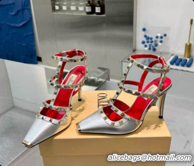 Popular Style Valentino Rockstud Kidskin Pumps 100MM V081459 Red/Silver 2026