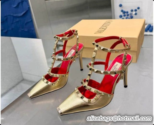 Cheap Price Valentino Rockstud Kidskin Pumps 100MM V081460 Gold 2026