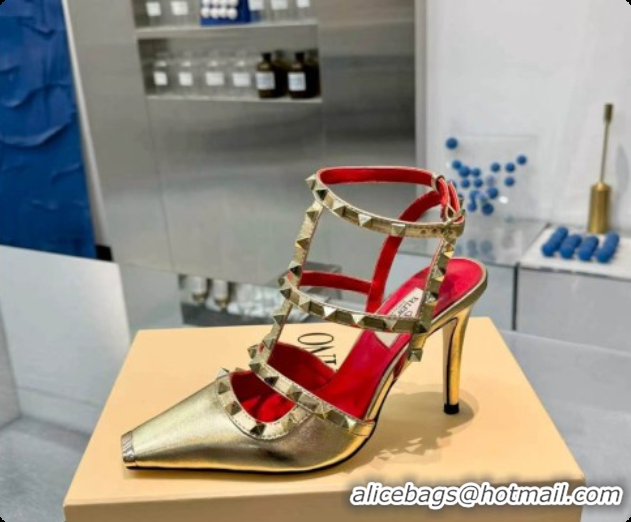 Cheap Price Valentino Rockstud Kidskin Pumps 100MM V081460 Gold 2026