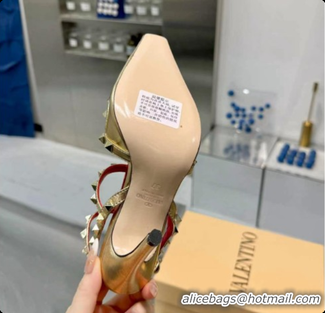 Cheap Price Valentino Rockstud Kidskin Pumps 100MM V081460 Gold 2026