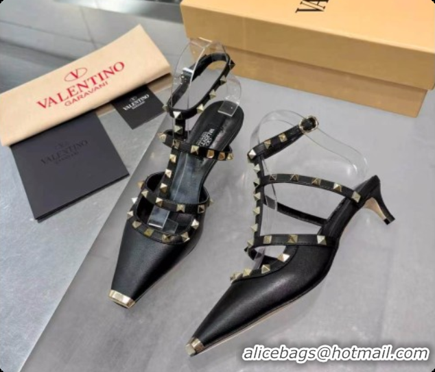 Buy Luxury Valentino Rockstud Court Shoes In Kid Leather 40MM V081463 Black 2026