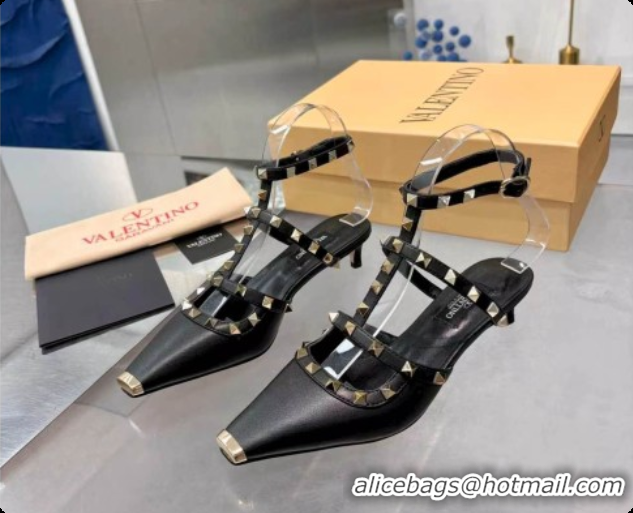 Buy Luxury Valentino Rockstud Court Shoes In Kid Leather 40MM V081463 Black 2026