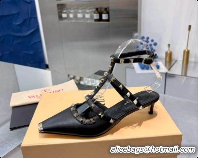 Buy Luxury Valentino Rockstud Court Shoes In Kid Leather 40MM V081463 Black 2026