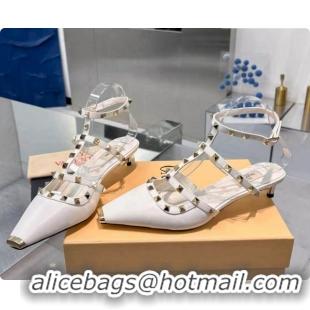 Top Design Valentino Rockstud Court Shoes In Kid Leather 40MM V081463 White 2026