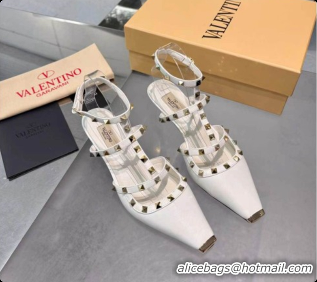 Top Design Valentino Rockstud Court Shoes In Kid Leather 40MM V081463 White 2026