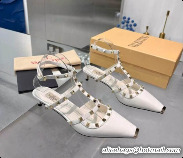 Top Design Valentino Rockstud Court Shoes In Kid Leather 40MM V081463 White 2026