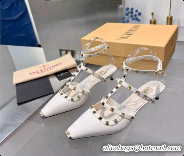 Top Design Valentino Rockstud Court Shoes In Kid Leather 40MM V081463 White 2026