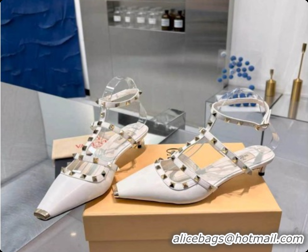 Top Design Valentino Rockstud Court Shoes In Kid Leather 40MM V081463 White 2026
