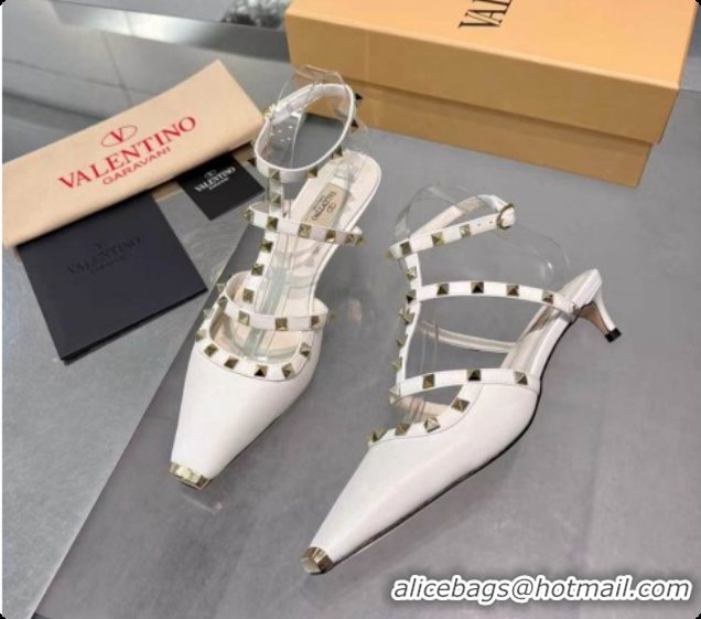 Top Design Valentino Rockstud Court Shoes In Kid Leather 40MM V081463 White 2026
