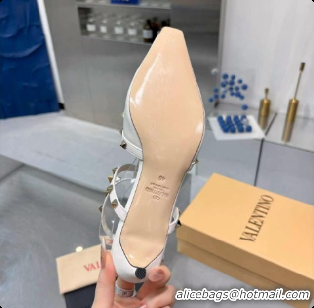 Top Design Valentino Rockstud Court Shoes In Kid Leather 40MM V081463 White 2026