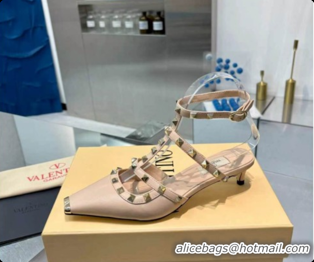Classic Hot Valentino Rockstud Court Shoes In Kid Leather 40MM V081465 Beige 2026