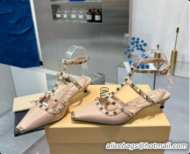 Classic Hot Valentino Rockstud Court Shoes In Kid Leather 40MM V081465 Beige 2026