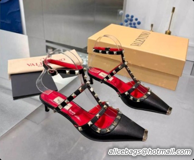 Big Discount Valentino Rockstud Court Shoes In Kid Leather 40MM V081466 Red/Black 2026
