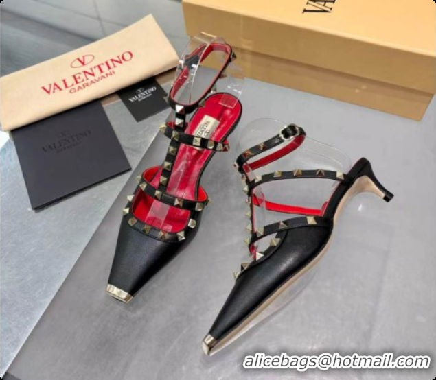 Big Discount Valentino Rockstud Court Shoes In Kid Leather 40MM V081466 Red/Black 2026