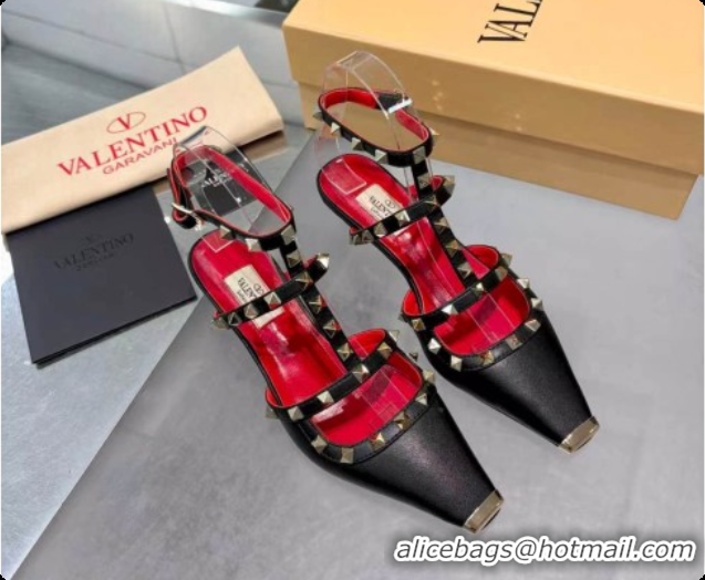 Big Discount Valentino Rockstud Court Shoes In Kid Leather 40MM V081466 Red/Black 2026