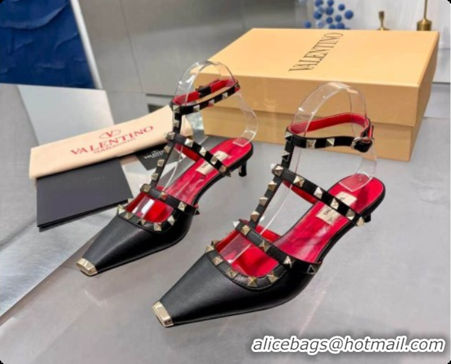 Big Discount Valentino Rockstud Court Shoes In Kid Leather 40MM V081466 Red/Black 2026