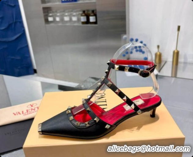 Big Discount Valentino Rockstud Court Shoes In Kid Leather 40MM V081466 Red/Black 2026