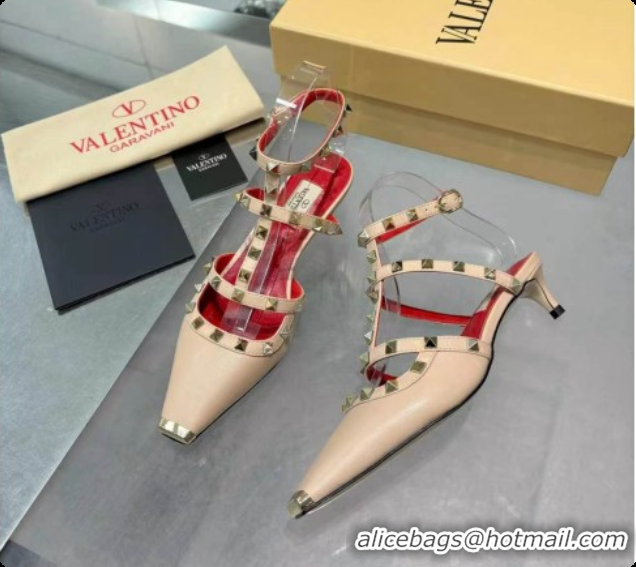 Unique Style Valentino Rockstud Court Shoes In Kid Leather 40MM V081467 Red/Beige 2026