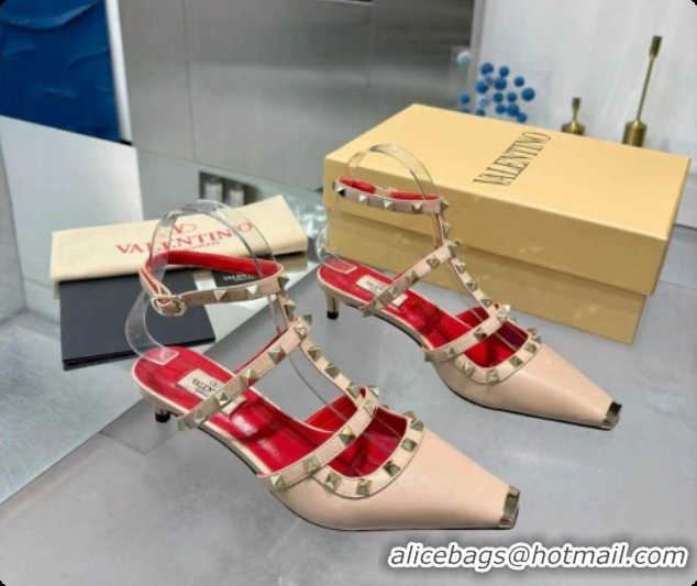 Unique Style Valentino Rockstud Court Shoes In Kid Leather 40MM V081467 Red/Beige 2026